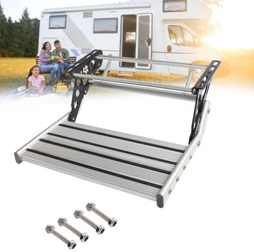 Scaletta pieghevole manuale compatta per camper, funzionamento con una sola mano per espandere/ripiegare facilmente, stabile scala in alluminio per rimorchi da viaggio e campeggio, include 2 gradini