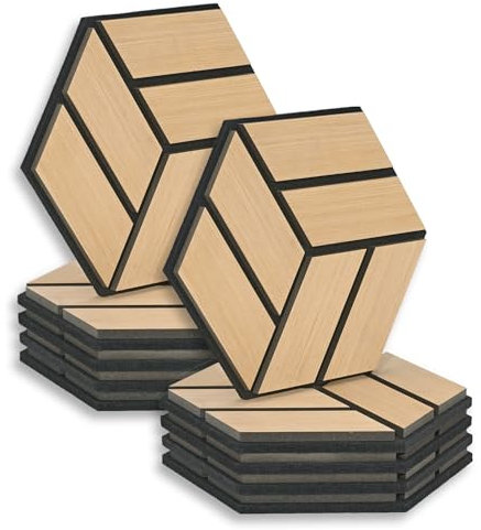 Homestyle4u Lot de 10 panneaux acoustiques hexagonaux - 30 x 26 x 2 cm - Naturel - Traitement acoustique - Insonorisation - Décoration murale