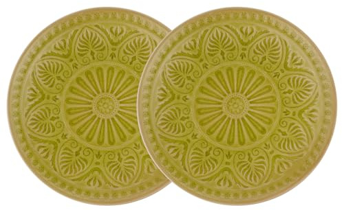 BUTLERS 2er Set Essteller Steinzeug - SUMATRA - Spülmaschinenfest | Farbe Grün - ø 31 cm - Speiseteller für Hauptgerichte & Beilagen - Servierteller für Snacks & Vorspeisen - Reliefdekor