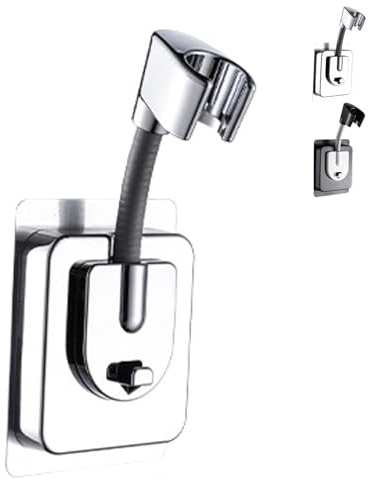 LaresDay Duschkopfhalterung ohne Bohren: Verstellbarer Brausehalter mit Silikon-Adapter & starkem Kleber für Wandmontage im Bad (Silber)