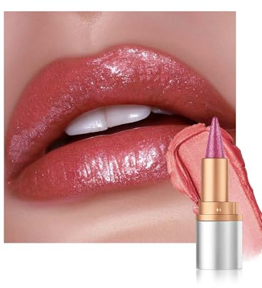 Glitzer Lippenstift Rot, Smooth Nourishing Lipliner mit Metallic Finish, Long Lasting Shine, Wasserfest Lip Liner & Lipstick 2-in-1, Cremige Textur, Hochpigmentiert Not-stick Cup Lipgloss Makeup-08