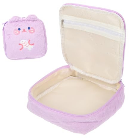 FOYTOKI Pochette De Rangement Menstruelle Portable En Peluche Violette, Grosse Capacité, Paquet à Cosmétiques Carré Pour Serviettes Hygiéniques, Poche Multifonctionnelle Pour Voyage, École Et Bureau