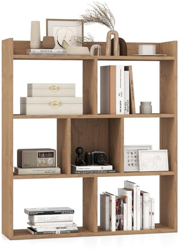 GIANTEX Bücherregal, Standregal mit 7 Würfeln, Raumteiler mit Kippschutzvorrichtungen, Würfelregal für Schlafzimmer, Büro, Wohnzimmer, 80 x 20 x 90 cm (Natur)