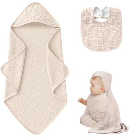 lafo Baby huvhandduk set 76 × 76 cm – muslin bomull huva badhandduk U-haklapp, mjuk och absorberande, maskintvättbar – presentset för nyfödda och småbarn