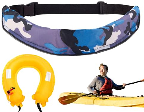 Huayeex Aufblasbare Schwimmgürtel,Rettungsring-Gürtel Set - Kompakt verstellbares reflektierendes Werkzeug mit Signalpfeife für Kajak Angeln Outdoor Sport Unisex