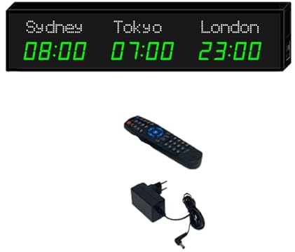 Orologio mondiale, orologio digitale a LED con più fusi orari - Orologio mondiale con telecomando, città modificabile, 3 livelli di regolazione della luminosità per hotel, 2-verde e bianco-3 città