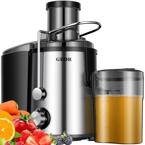 GDOR 800 W Entsafter aus Edelstahl, 76 mm, großer Mund, 3 Geschwindigkeitsstufen, Zentrifugalentsafter, leicht zu reinigen mit Bürste, BPA-frei