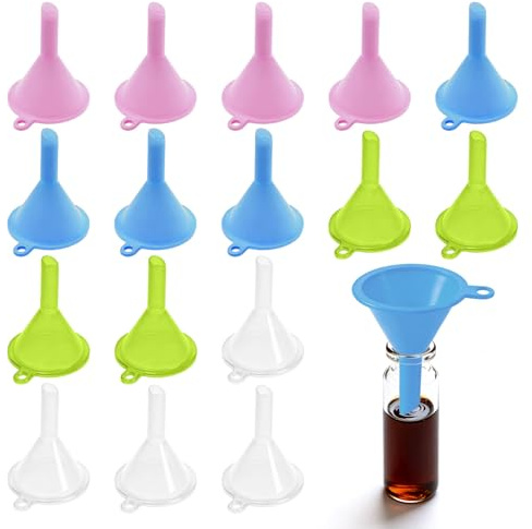 16PCS Mini Funnel Set,Plastic Tiny Small Funnel Narrow Neck,for Kitchen/Essential Oils/Perfumes/Lab Bottles/Water/Etc