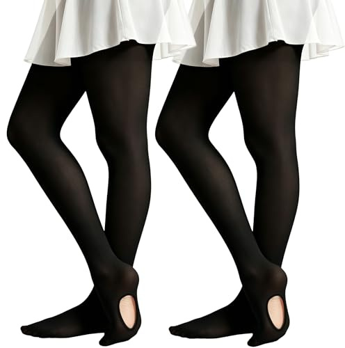 DUCMODA Medias Convertibles de Ballet para Niñas, Suaves Pantymedias de Baile Infantil, Medias Infantiles 2 negro 134-146