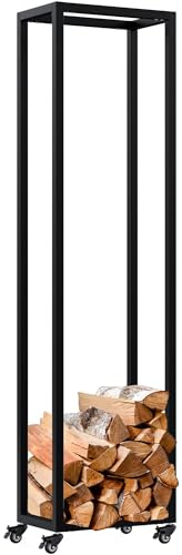 CLP Portalegna da Interno in Metallo con Ruote Hilta, scaffale in Metallo Robusto, stoccaggio Legna da ardere in Salotto Colore Nero Dimensione 25x40x150 cm