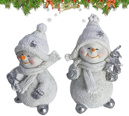 jamgeery Decorazione Pupazzo di Neve | 2 Pezzi Ornamenti Figure - Piccole Statuine Natalizie | per Casa Vacanze Invernali Tavolo Scrivania Ufficio Scaffale Cucina