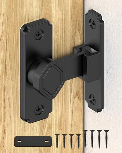 SecureLatch 90 Degree Flip Barn Door Lock, Small Right Angle Lock Latch, Sliding Door Latches for Cabinets, Bathroom, Barn, Shed, Garden, Window - Safety & Privacy Hardware (Black-1PC) | Barn Door Latch with 3mm Spacer, Aluminum Alloy, Left Or Right Installation, for Pocket Doors, Screen Door, Cabinets