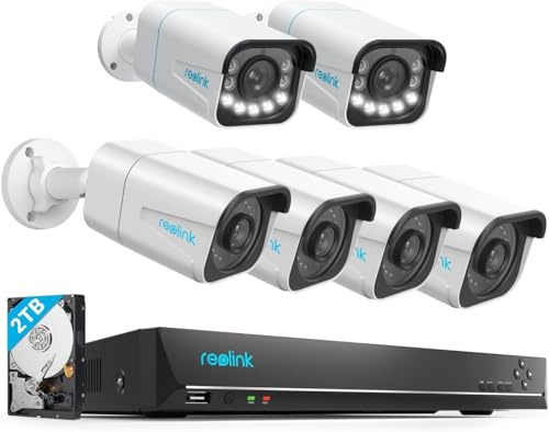 Reolink 4K Überwachungskamera Aussen Set, 8CH Videoüberwachung mit 6X 8MP PoE IP Kamera und 2TB HDD NVR für 24/7 Aufnahme Innen Outdoor, Personenerkennung und Fahrzeugerkennung, RLK8-800B4&RLC-811A*2