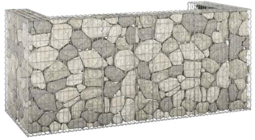 Mokuyary Mur en Gabion pour poubelles Acier galvanisé 254x100x110 cm, Abri de Jardin Cache pour poubelles, Conteneur d'extérieur Coffre de Rangement