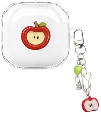 eglixu Custodia protettiva per Samsung Galaxy Buds 4/Galaxy Buds 4 Pro, con simpatico fiocco 3D in stile cartone animato con divertente motivo mela, custodia protettiva trasparente in morbido TPU per