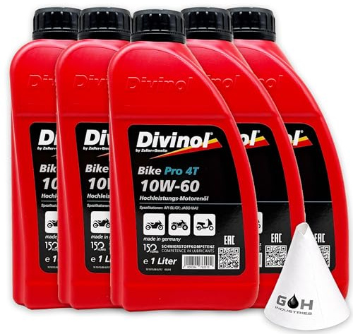 Divinol Bike Pro 4T | 10W-60 | 5 L | Motorradöl – JASO MA2 API SL/CF | (49391) | vollsynthetisches PAO Motoröl für Motorrad Quad ATV – Racing Öl Hochleistung