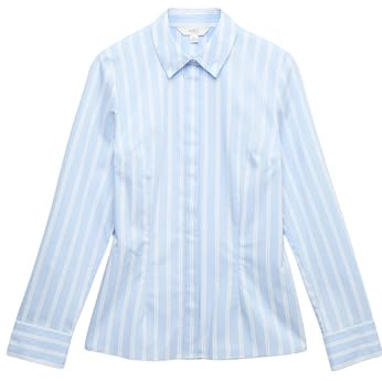 Marks & Spencer Chemise Ajustée Rayée à Col Femme Riche en Coton, avec Stretch, Patte de Boutonnage Cachée