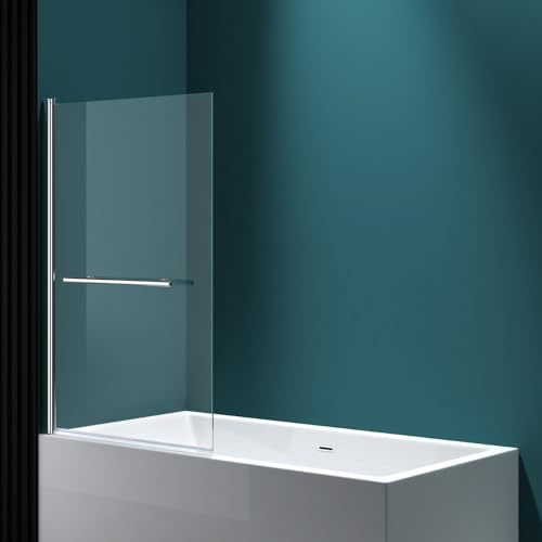 Durovin Bathrooms 1400 x 800mm Over Bath Shower Screen 180° Pivot Door Glass Panels & Screens for Baths, 6mm Toughened Safety Glass, Towel Rail Handle Bar