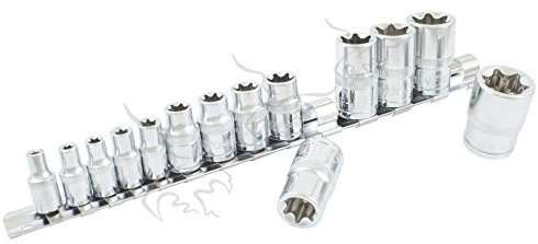 LLAVES VASO TORX HEMBRA E4 A E24. 14 PIEZAS CON RAIL PARA LOS VASOS