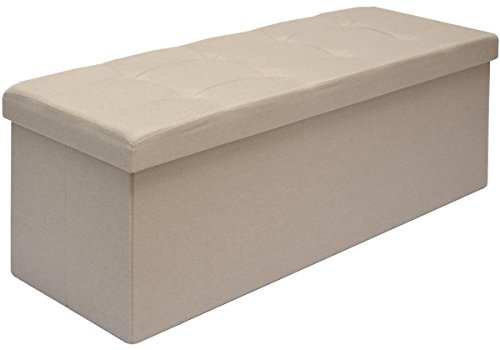 DuneDesign Faltbare Sitzbank 110x38x38cm XXL Sitztruhe inkl. 2 Trennwände 120L Polsterbank Fußbank Leinen-Optik Beige