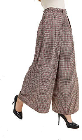 Tronjori Womens High Waist Casual Wide Leg Palazzo Business Pants S,Check