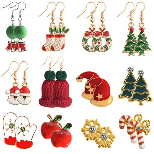 TUPARKA Weihnachten Ohrringe Weihnachtsohrstecker Weihnachtsgeschenke mit Weihnachtsmann Schneemann-Schneeflocke-Ren-Weihnachtsbäume für Frauen Mädchen