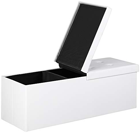 Casaria® Banco Almacenaje Baúl Capacidad 130L Carga hasta 300kg Resistente 115x40x40cm Puff Otomana Plegable Tapizado Acolchado Salón Dormitorio Entrada Blanco