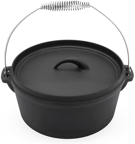 Dutch Oven 25 cm - Gusseisen Feuerkessel mit Tragegriff - Feuer Koch Topf Bräter