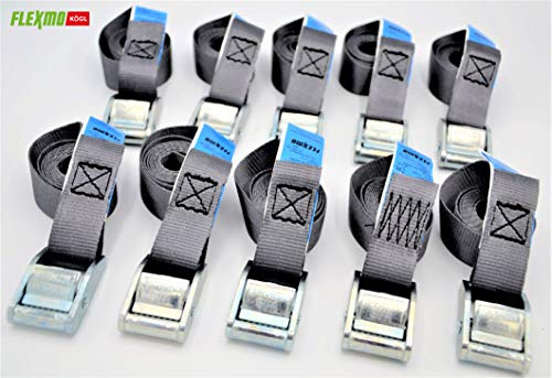 FLEXMO | Spanngurte Set mit Klemmschloss | 10 Stück | 3,5m lang | 25mm breit | 350 daN | Befestigungsriemen | Zurrgurte in Profi-Qualität von Kögl