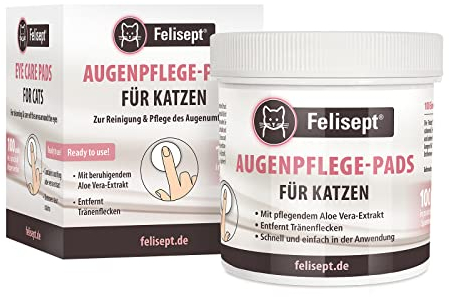 Felisept Augenpflege-Pads für Katzen 100 Stück - Mit Aloe Vera Extrakt - Fingerlinge zur Reinigung & Pflege des Augenumfelds - Katzen Pflege gegen Schmutz & Tränenstein - Augenreiniger Katze