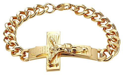 OIDEA Herren Kreuz Panzerkette Armband: Jesus Kreuz Bibel Armkette aus Edelstahl Vintage Ankh Kreuz Armreif Handgelenk Schmuck Geschenk für Männer Familie Freund