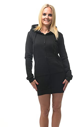 ROCK-IT Apparel sweatshirtklänning för kvinnor med dragkedja och huva - hoodie - med fickor - klänning med huva - [storlek XS-XXL] Premium - mycket mjukt tyg svart XL