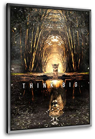 Hustling Sharks® Motivationsbilder als XXL Wandbild Think Big - Hochformat (Leinwand mit Rahmen silber, 40 x 60 cm), Bilder Büro, Erfolg Bild, Bilder mit Sprüchen, XXL Wanddeko Büro