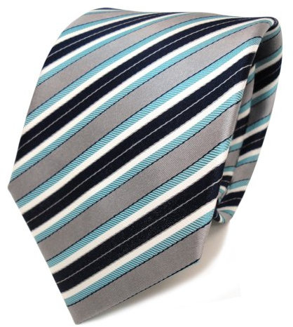 TigerTie Designer Seidenkrawatte in mint grün grau blau dunkelblau creme gestreift