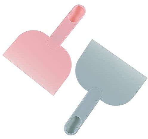 2Pcs Dough Scraper with Handle,Plastic Flexible Bowl Scraper, Food-Safe Bench Scraper Dough Cutter Chopping Board Kitchen Baking Tools Set for Ice Cream, Bread, Cake, Fondant, Pizza