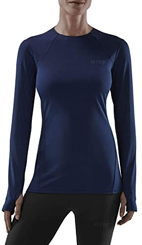 CEP Cold Weather Shirt für Damen | Atmungsaktives Langarm Funktionsshirt in Navy mit Reflektor Panels | Größe L