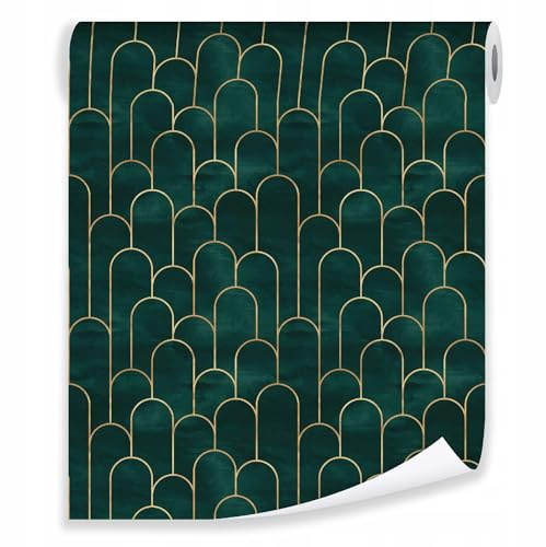 Vlies Tapete Rolle Muster Geometrisch Glamour 10mx50cm Schlafzimmer Wohnzimmer grün Modern 10M Vliestapete Tapeten Wandtapete Mustertapete Tapetenrolle inklusiv Kleister UV-Beständig (1024)