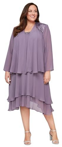 S.L. Fashions Women's Plus Size Embellished Tiered Mother of The Bride Gown with Jacket, Wedding Guest, Formal Event Dress Special Occasion, ICY Orchid, 26
