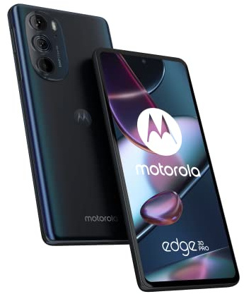 Motorola Mobility Moto Edge30 Pro Smartphone avec écran FHD+ 6,7, appareil photo 50 Mpx, 12/256 Go, 4800 mAh, Android 12, Cosmos Blue, avec coque de protection + adaptateur de voiture