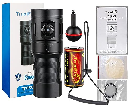 Torcia Subacquea, TrustFire DF35 Torcia per Immersioni Subacquee, Torcia Subacquea LED Ricaricabile 2350 Lumen Super Luminoso, Videocamera Fotografia Subacquea Impermeabile per 70 Metri Sott'acqua