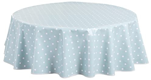 Home Direct Round Oilcloth PVC Wipe Clean Tablecloth Table Cover 140cm 55 Polka Dot Duck Egg Green Blue
