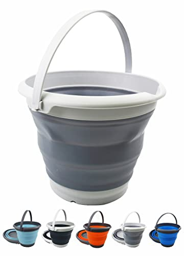 SAMMART Zusammenklappbarer Kunststoffeimer – Faltbare Wanne – Tragbarer Wassereimer zum Angeln – Platzsparender Wassertopf für den Außenbereich (Grau, 8,5 l rund)