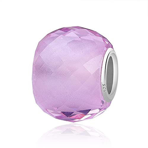 Nbsameng Charm en Cristal de Murano, Colgante para Pulsera y Cadena para Mujer, Forma del tambor Charms de Plata 925%,Rosado