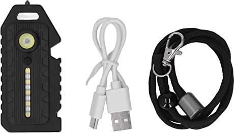 Garosa Lampe de Poche Multifonction Portable avec Sifflet, Décapsuleur, Marteau Brise-Vitre, Lumière Blanche/Rouge/Bleue, Étanche, Rechargeable USB Type-C, 400mAh, 87x40x18mm, ABS Aluminium
