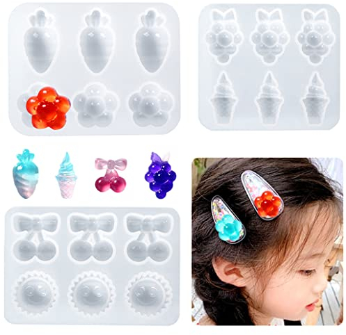 KyeeaDIY 3 Stücke Silikonform Haarspangen Harzformen, Haarklammer Silikonformen Schmuck Harz Formen Ohrring Epoxidharz Resin Mold DIY Haarspange Silikon Gießform Mädchen Schmuckherstellung Handwerk