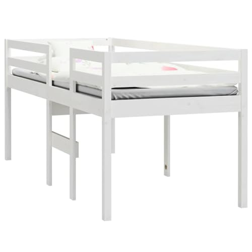 vidaXL Hochbett, Bett mit Sperrholzlatten, Bettgestell für Schlafzimmer, Schlafzimmerbett Bettrahmen Holzbett, Weiß 80x200cm Massivholz Kiefer