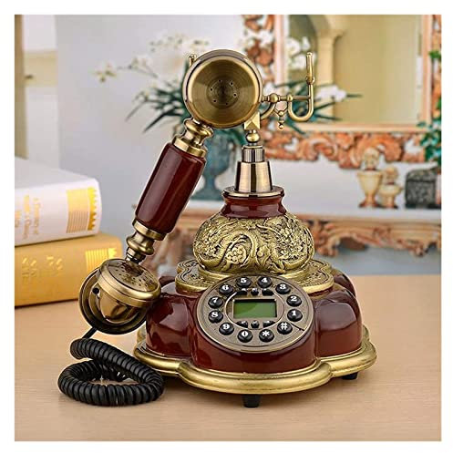 Téléphone fixe rétro avec corps en bois et en métal, téléphones de style européen créatif ancien téléphone fixe pour la maison, l'hôtel, prend en charge la carte SIM
