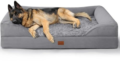 Gimars 9,5 cm Orthopädisches Hundebett für Extra Große Hunde, XL Hundebett mit Bolster & 28D Eierkisten-Matratze, wasserdichte Hülle, Waschbare Plüschhülle, Hundesofa für Arthritische Hunde