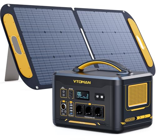 VTOMAN Jump 1500X Tragbare Powerstation mit 110W Solarpanel - 1500W/828Wh LiFePO4 Batterie Solar Stromgenerator, Erweiterbare Kapazität auf 2376Wh für Camping, Reisen, Wohnmobil, Stromausfälle