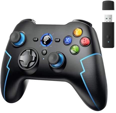 EasySMX 9013PRO Manettes PC PS3 sans Fil Rechargeable, Manette Switch Pro Bluetooth, Manette PC pour Téléphones Android iOS, Android TV Box et Tesla, Noir Bleu